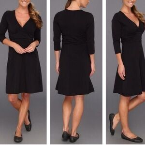 Patagonia Black Margot Organic Cotton Blend Outdoor 3/4 V Neck Sleeve Dress‎